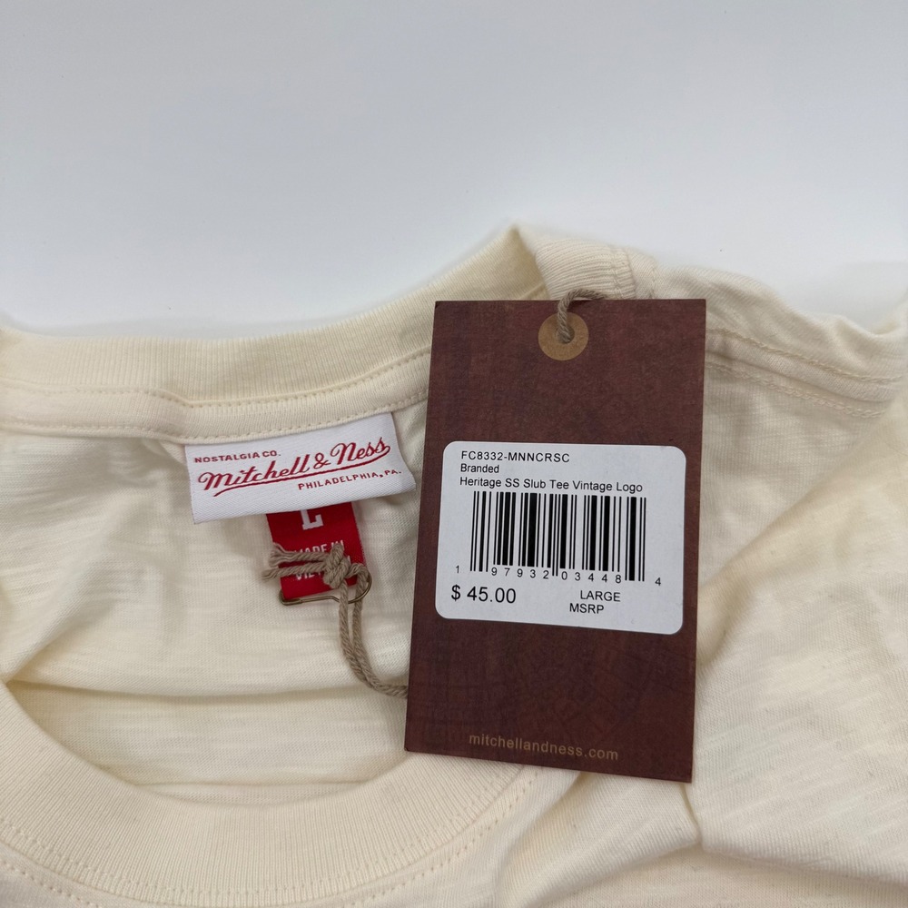 Mitchell & Ness Heritage SS Slub Tee Vintage Logo Cream Mens L FC8332-MNNCRSC - Picture 6 of 8